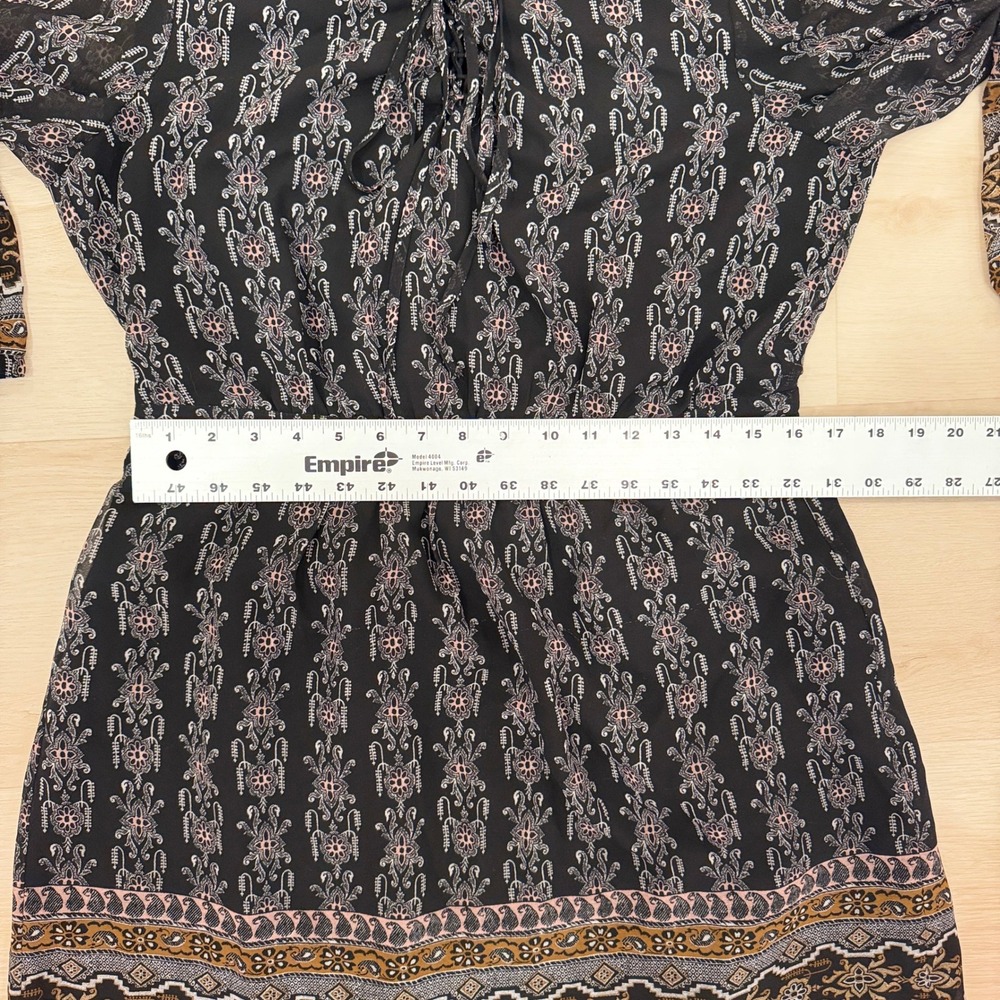 Madewell Long Sleeve Mini Dress Damask Print Allover Cinched Waist Blue 12 Boho - Picture 9 of 15